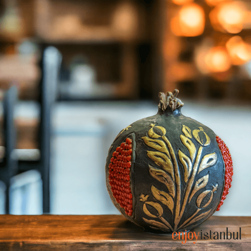 Ebony Elegance: Handmade Brass Pomegranate Design in Black- no2 - 12 Cm / 4.7 inches