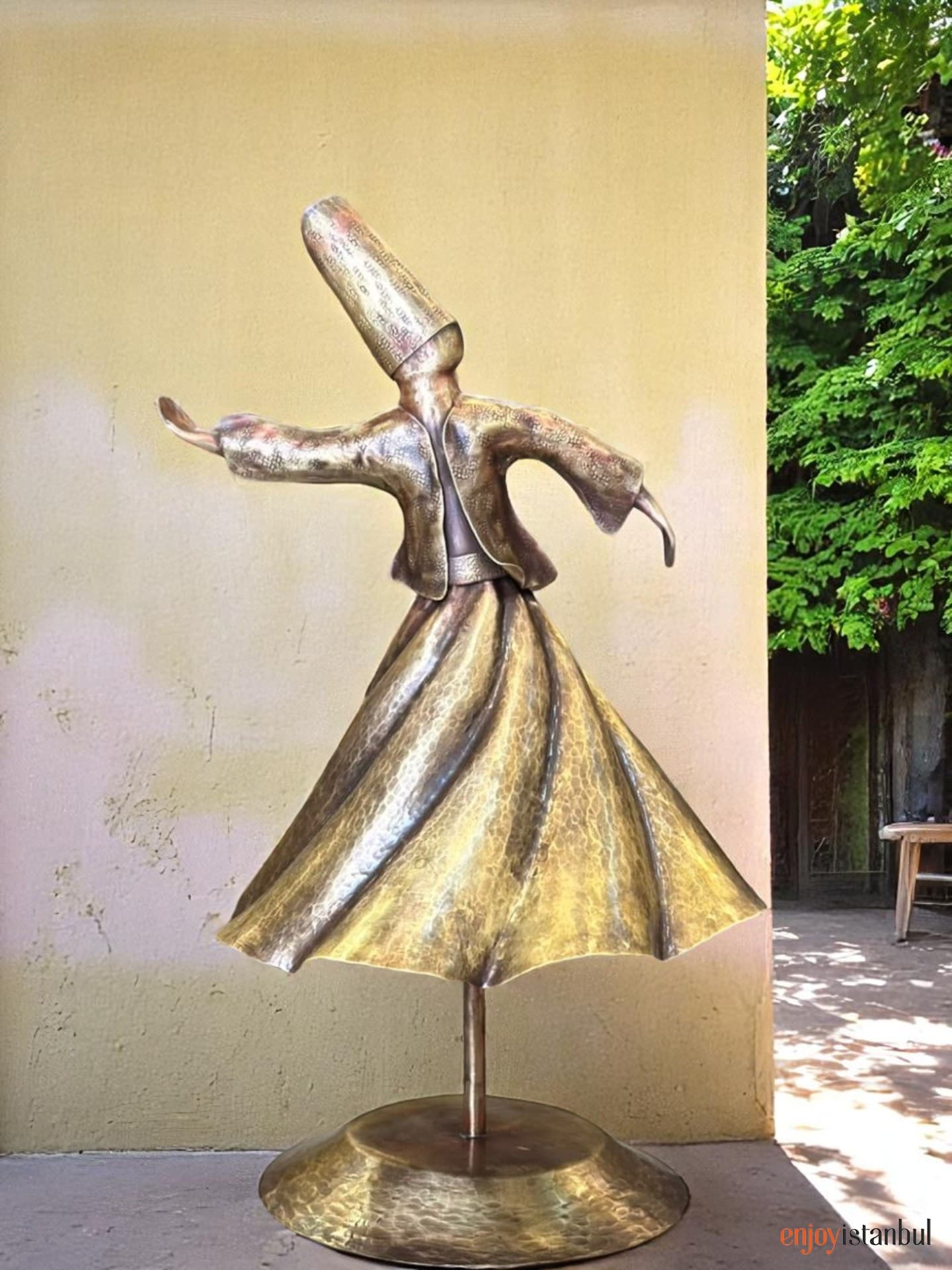Handcrafted Classic Whirling Dervish Statue – Solid Brass, Hand-Hammered 40x20 cm