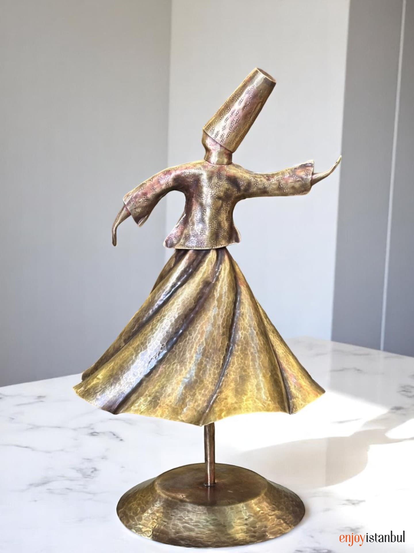 Handcrafted Classic Whirling Dervish Statue – Solid Brass, Hand-Hammered 40x20 cm