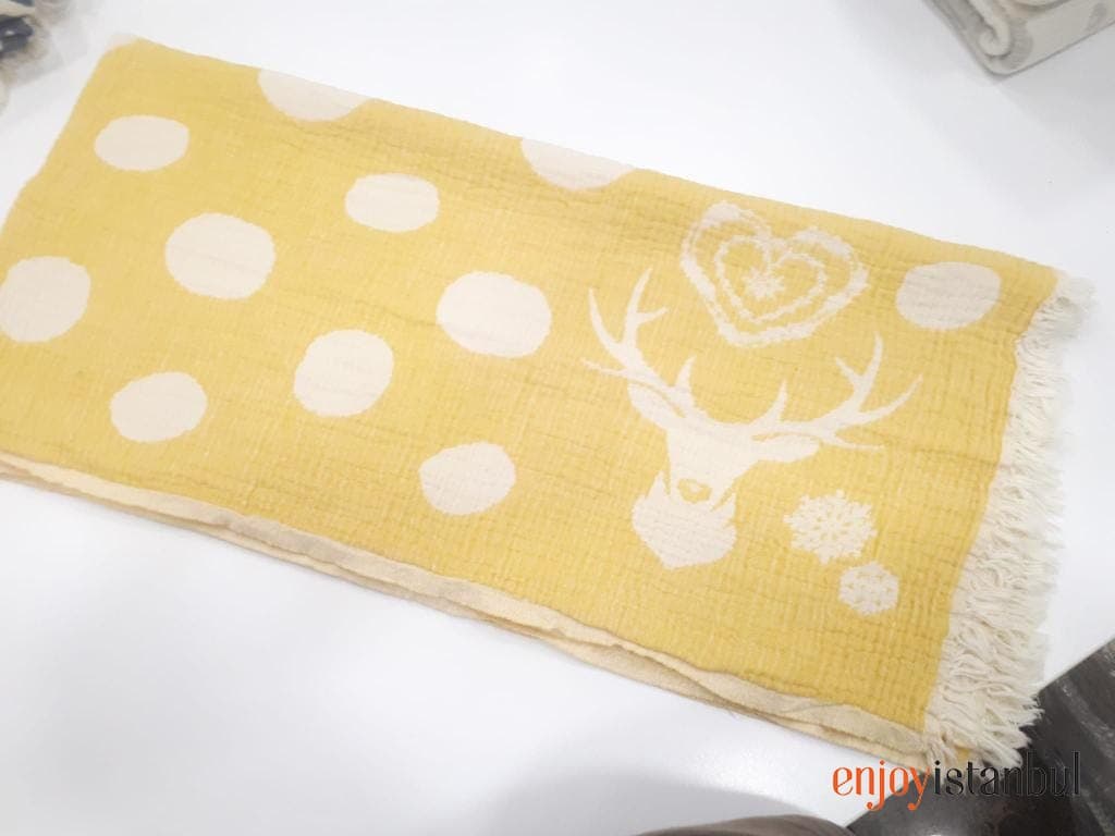 Nature-Inspired Deer Design Yellow and White Bath Towel