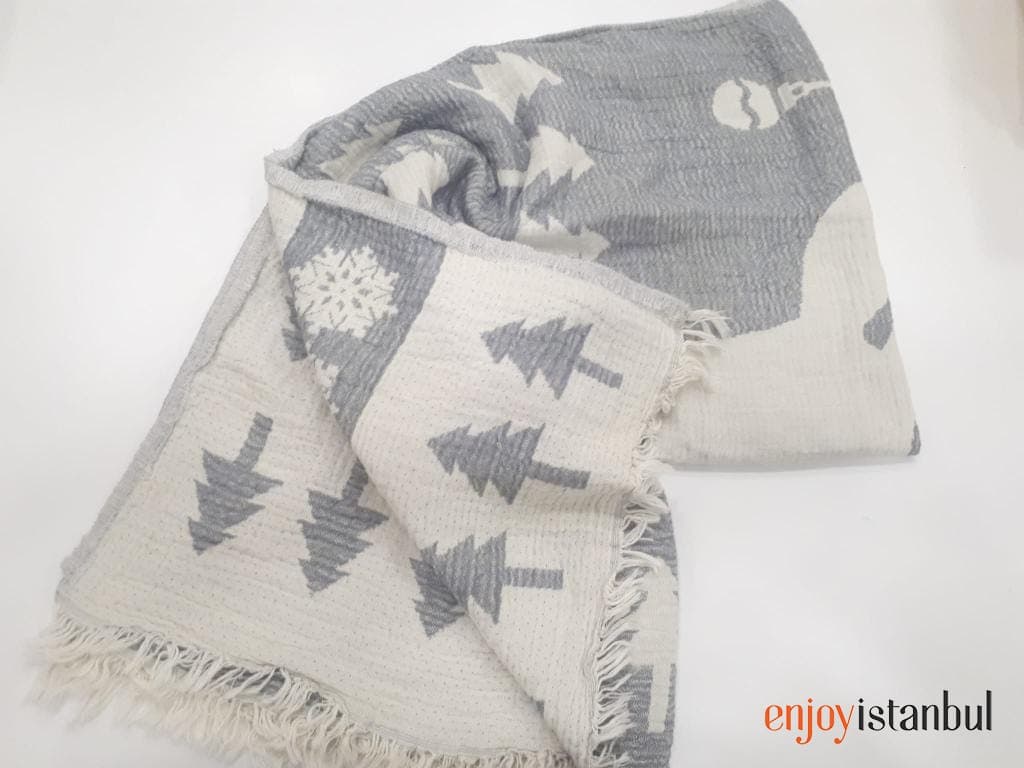 Nature-Inspired Deer Design Gray and White Bath Towel