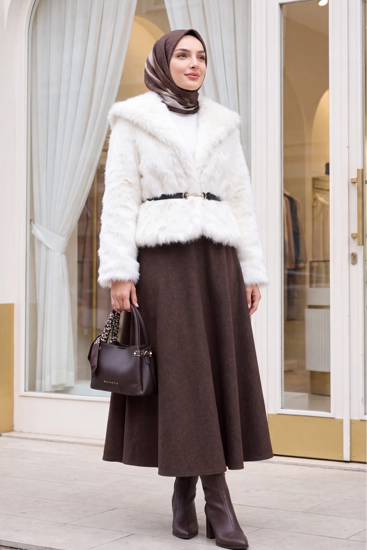 Belted, Lined, Double-Pocket Fur Coat