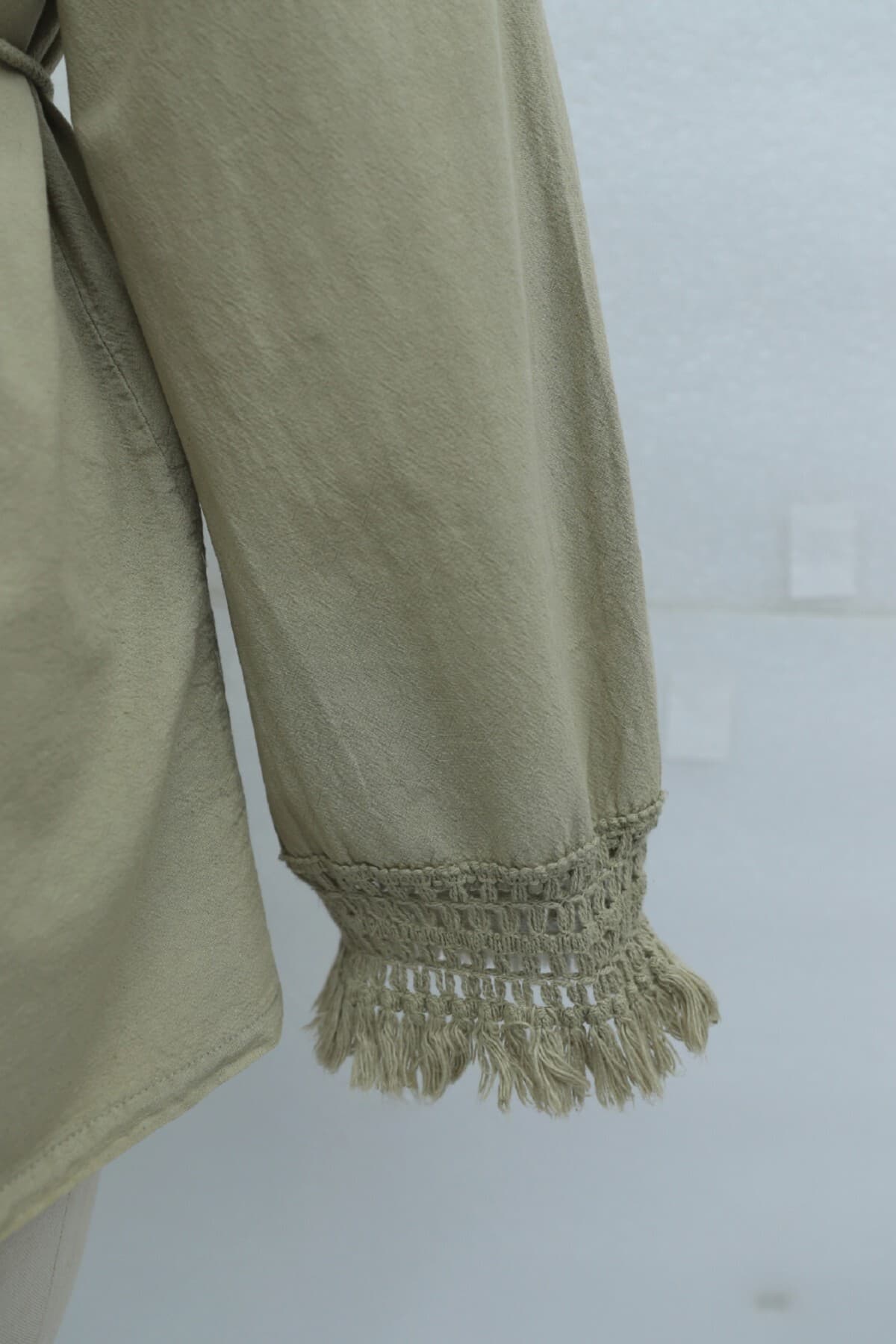 Linen Kimono with Tasseled Sleeves and Belted Waist