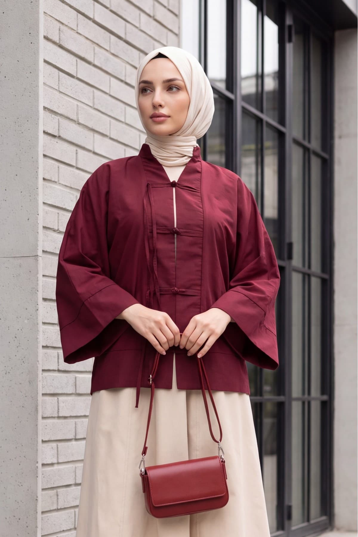 Chinese Knot Closure Mandarin Collar Parachute Kimono