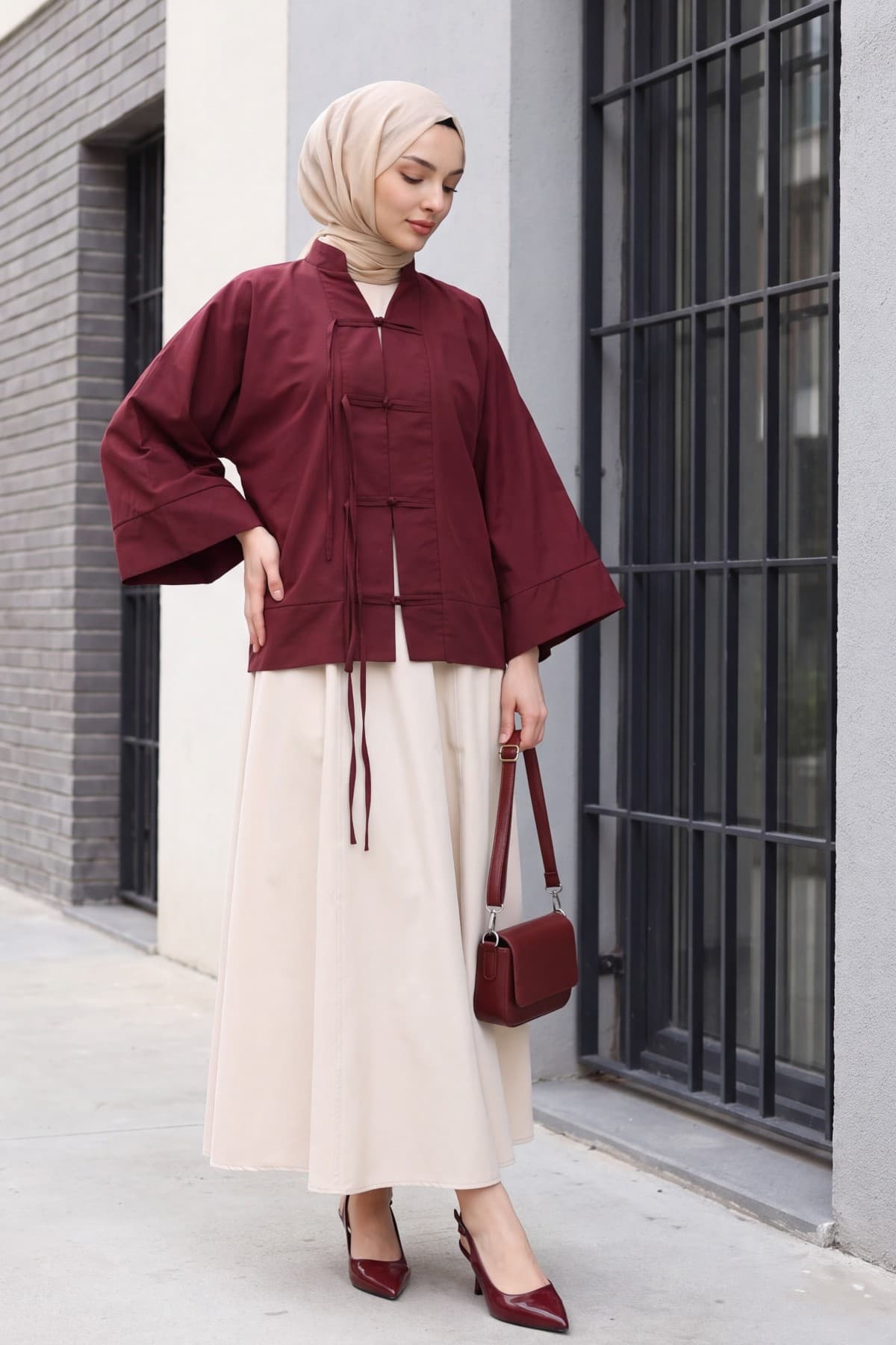 Chinese Knot Closure Mandarin Collar Parachute Kimono