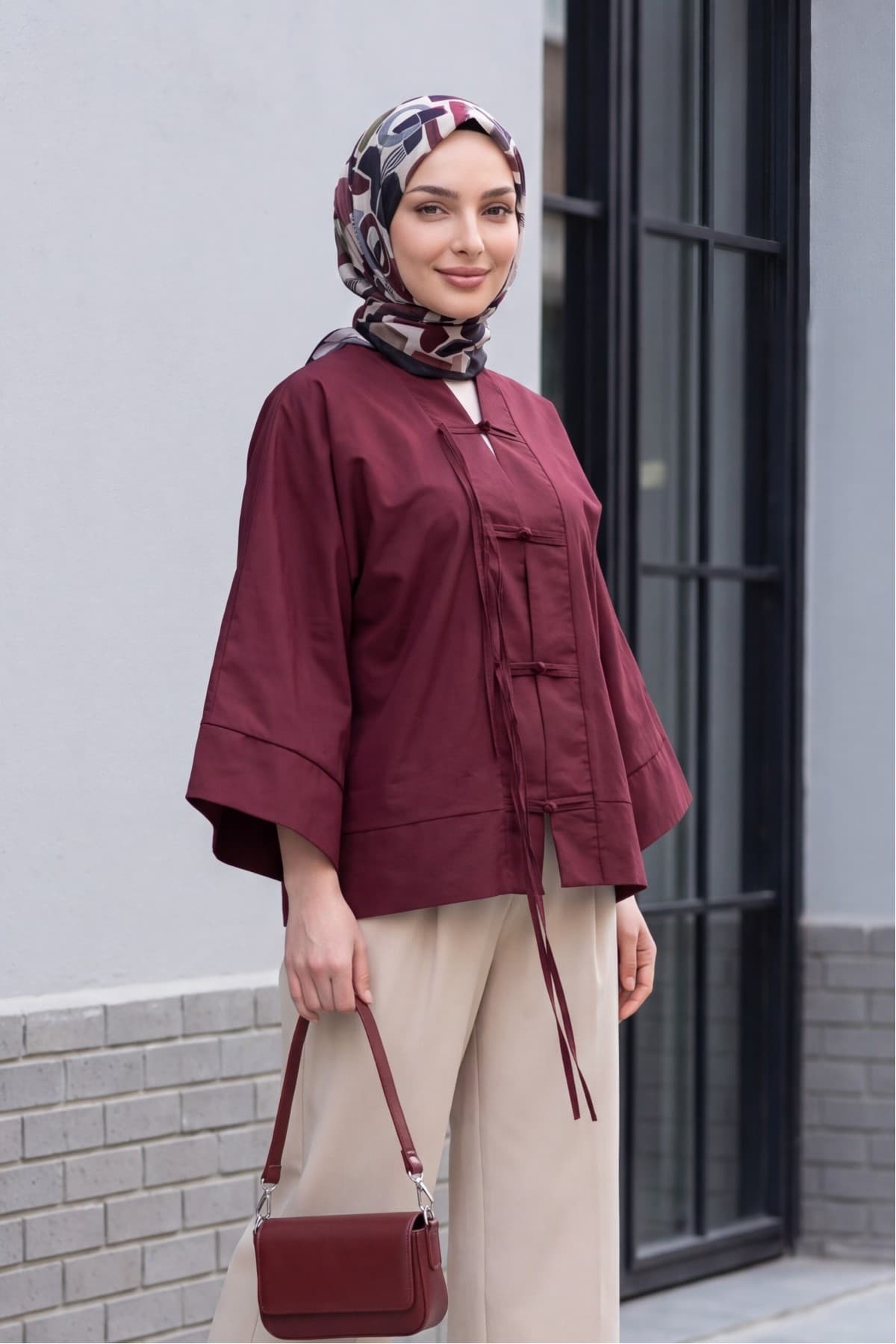Chinese Knot Closure Mandarin Collar Parachute Kimono