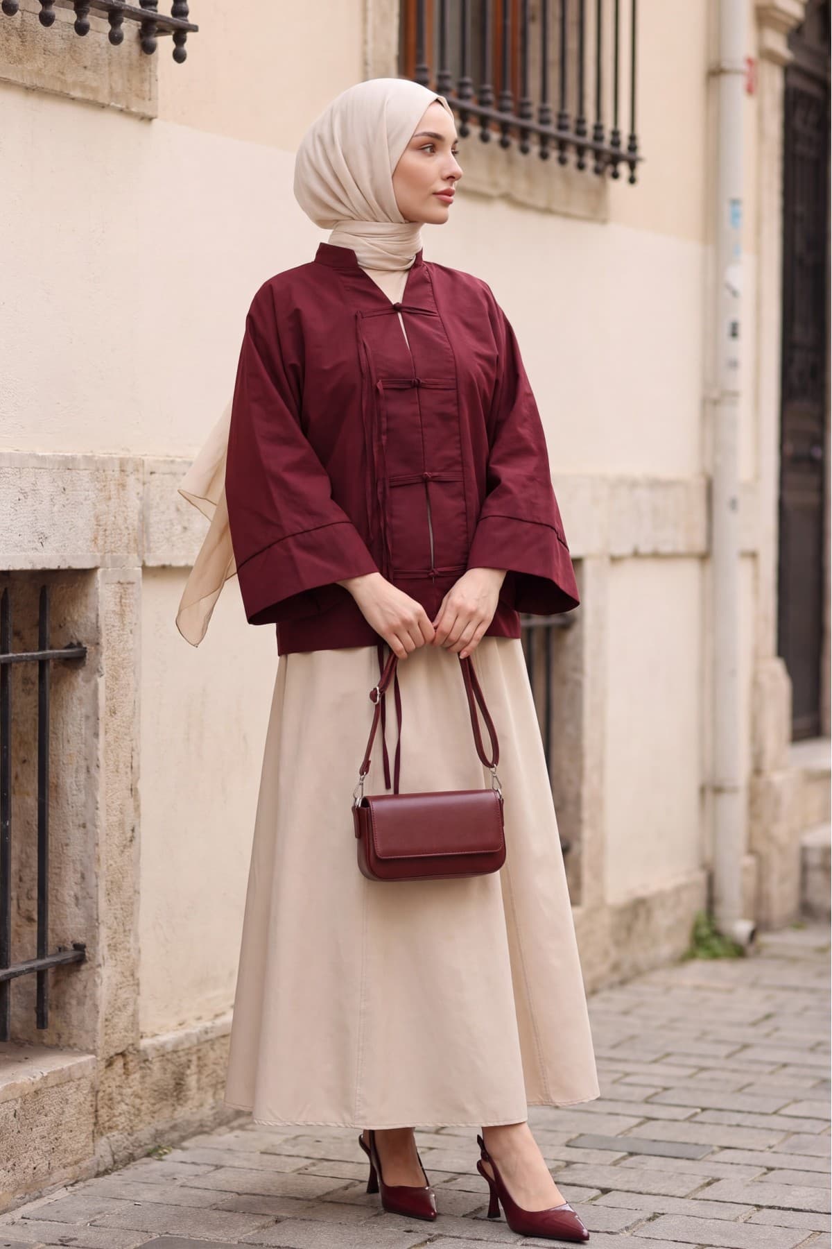 Chinese Knot Closure Mandarin Collar Parachute Kimono