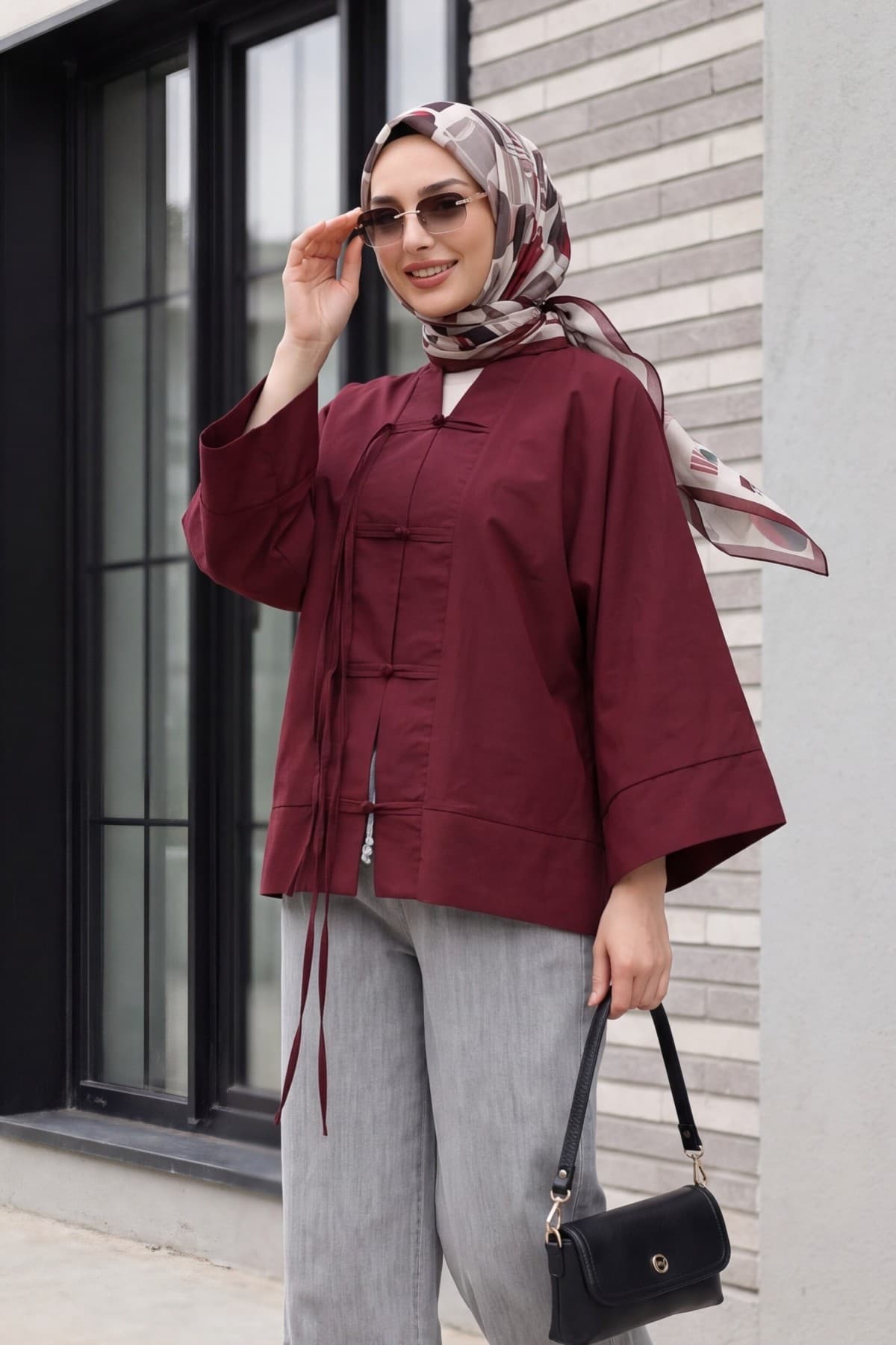 Chinese Knot Closure Mandarin Collar Parachute Kimono