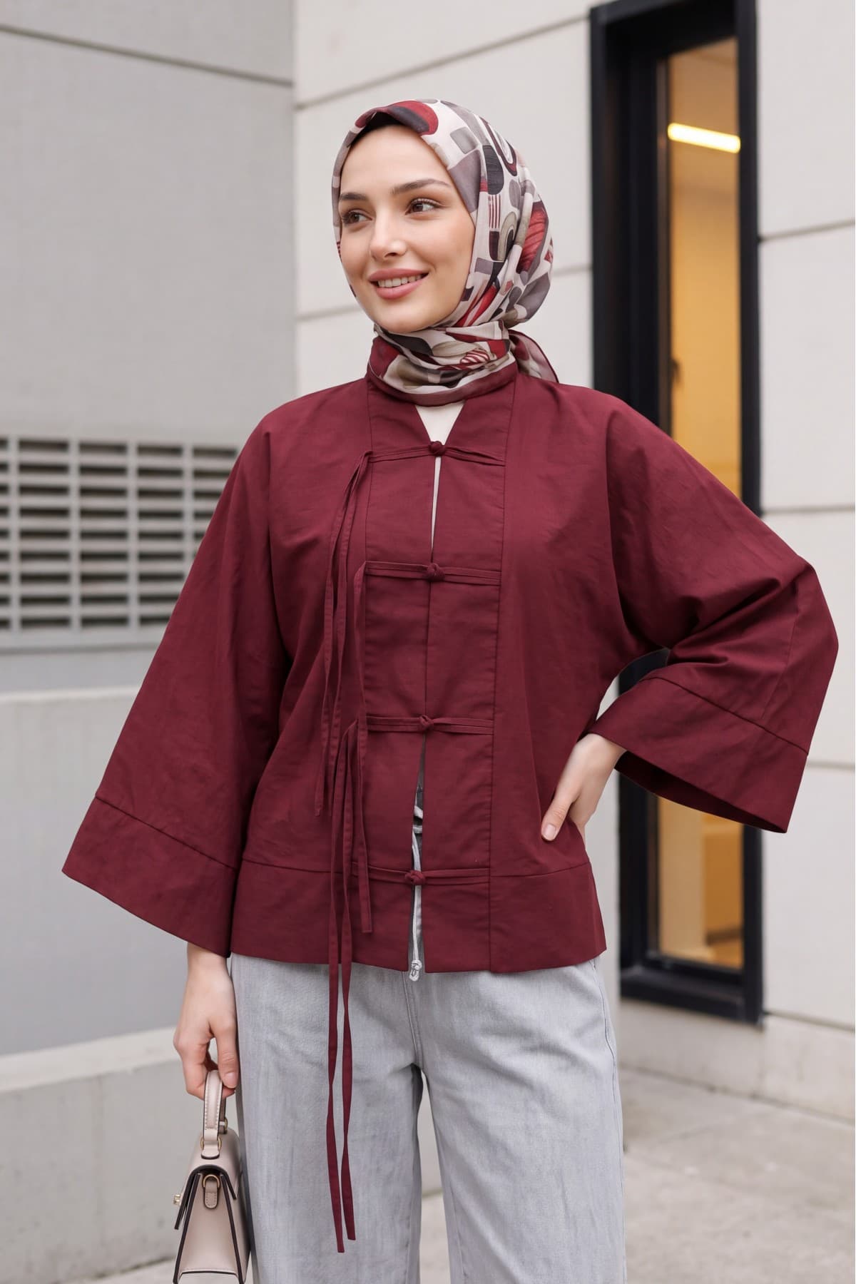 Chinese Knot Closure Mandarin Collar Parachute Kimono