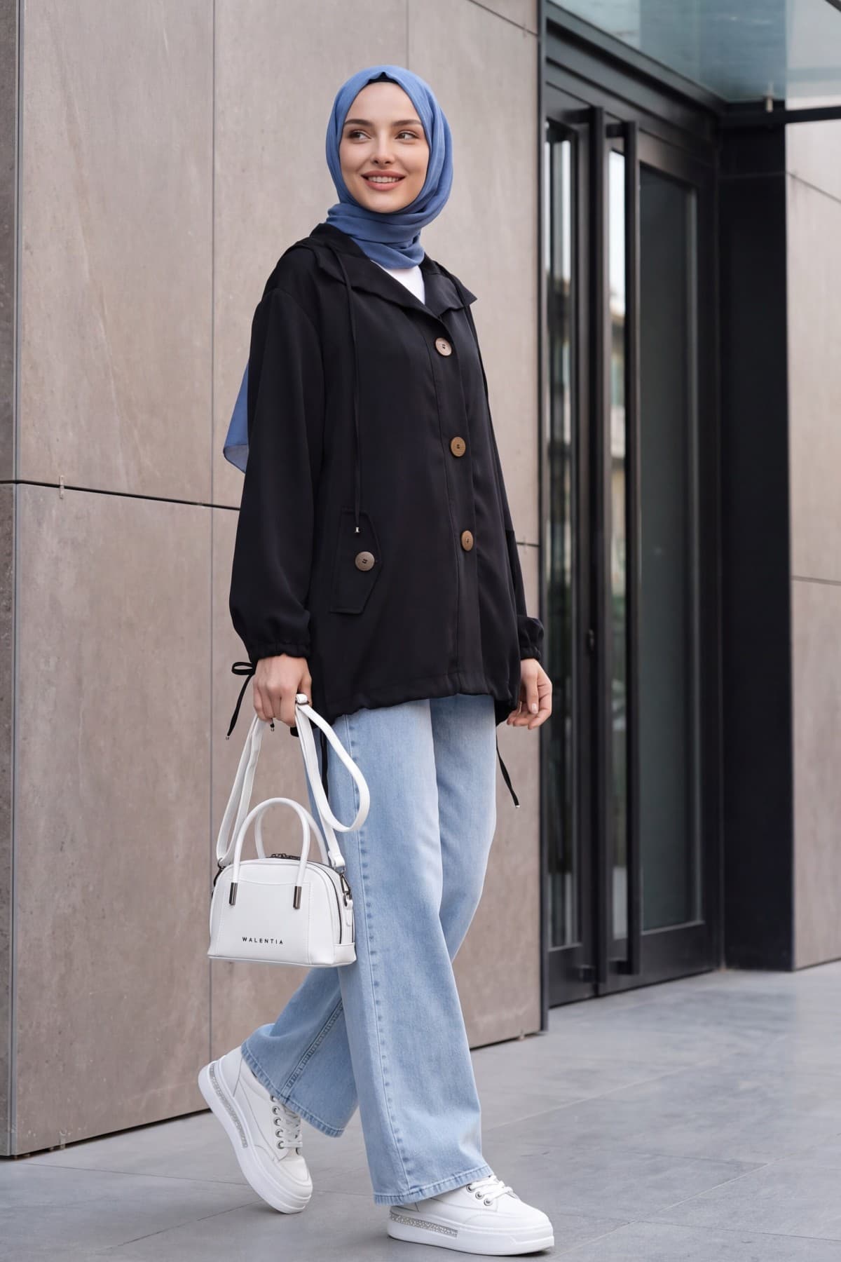 Tencel Jacket with Lace-Up Neck and Cuffs, Gathered Hem, and Flap Pockets